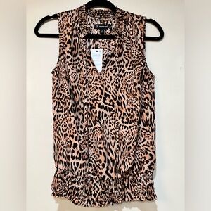INC sleeveless leopard top.